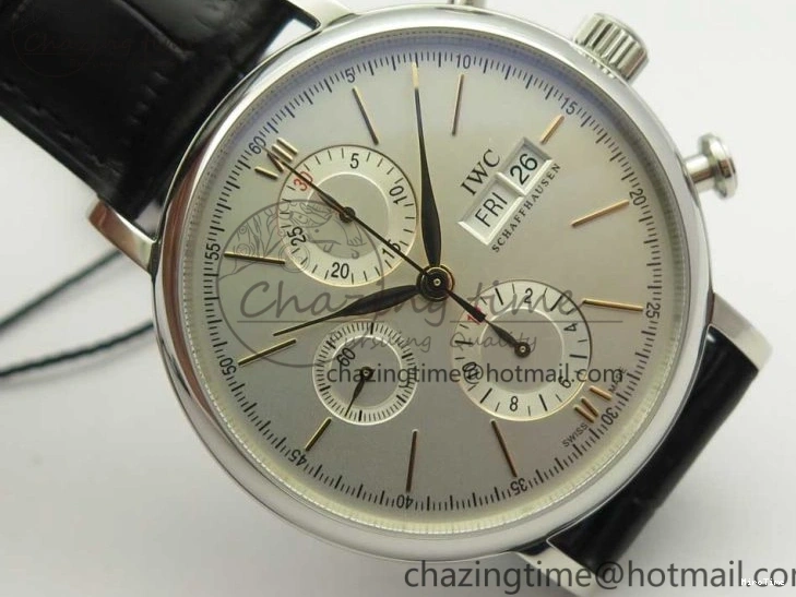 MIROTIME 0129 Snug Portofino IW391022 SS ZK 1:1 Best Edition White Dial Gold Markers On Black Leather Strap A 7130